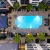 aerial view of a pool in a courtyard